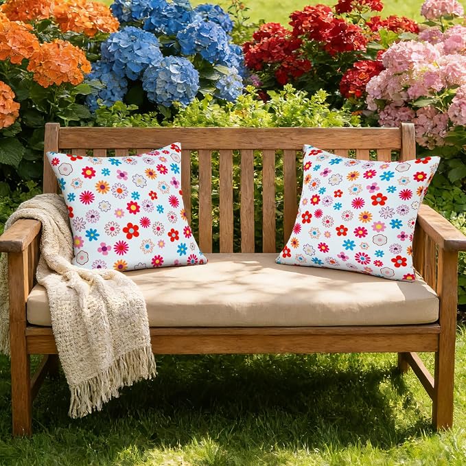 Eternal Beauty 18" x 18" Set of 2 Outdoor Pillow Covers Decorative Pillow Covers for Fall Couch Pillows (Multicolored Flower, 18" x 18" (Pack of 2))