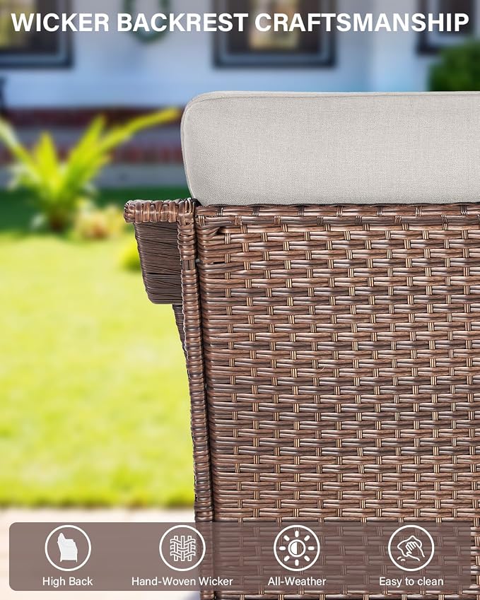 Belord 10 Piece High Back Outdoor Patio Furniture Set - Patio Conversation Set with Swivel Rocker Outdoor Chairs Set of 4 and 3 Seater Sofa, Wicker Ottoman and Coffee Table for Garden Backyard