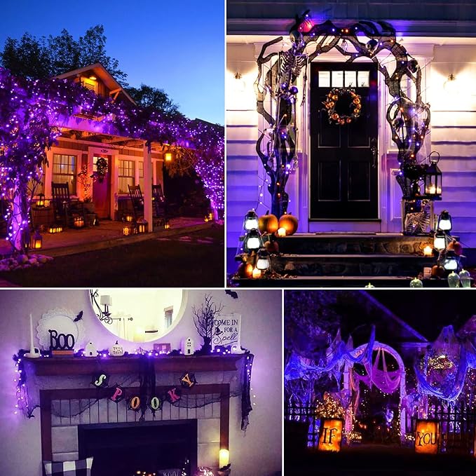 Minetom Halloween String Lights Outdoor, 66Feet 200 Led Purple Lights with 8 Lighting Modes for Halloween Garden Christmas Xmas Tree Lights Decor(Purple) | 8 Lighting Modes, Connectable, Waterproof, Christmas Mini Lights for Bedroom Door Haunted House ...