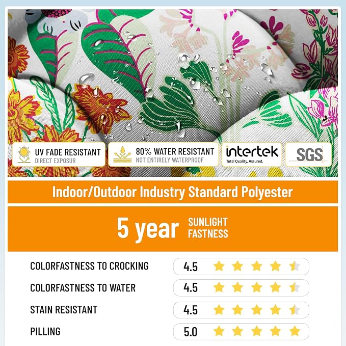 Tufted High Back Adirondack Chair Cushion 45"x21"x4",Floral | Patterned outdoor cushion with ties; premium padded design fits garden rocking chairs, multiple color options available