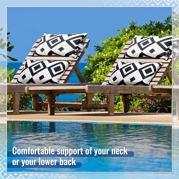 Juexica 2 Pack Chaise Lounge Pillow with Strap Outdoor Waterproof Beach Chair Neck Headrest Pillow Adjustable Elastic Band for Hammock Lumbar Recliner Pillows for Patio Pool Chair(Stripe Style)