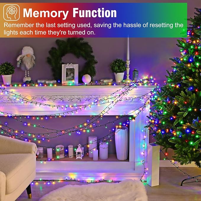 2 Pack Christmas Lights Outdoor, Total 200FT 600 LED Christmas Tree Lights | Multicolor, Plug in 8 Modes Waterproof Connectable String lights for Outside Indoor Patio Party Garden Xmas Decorations