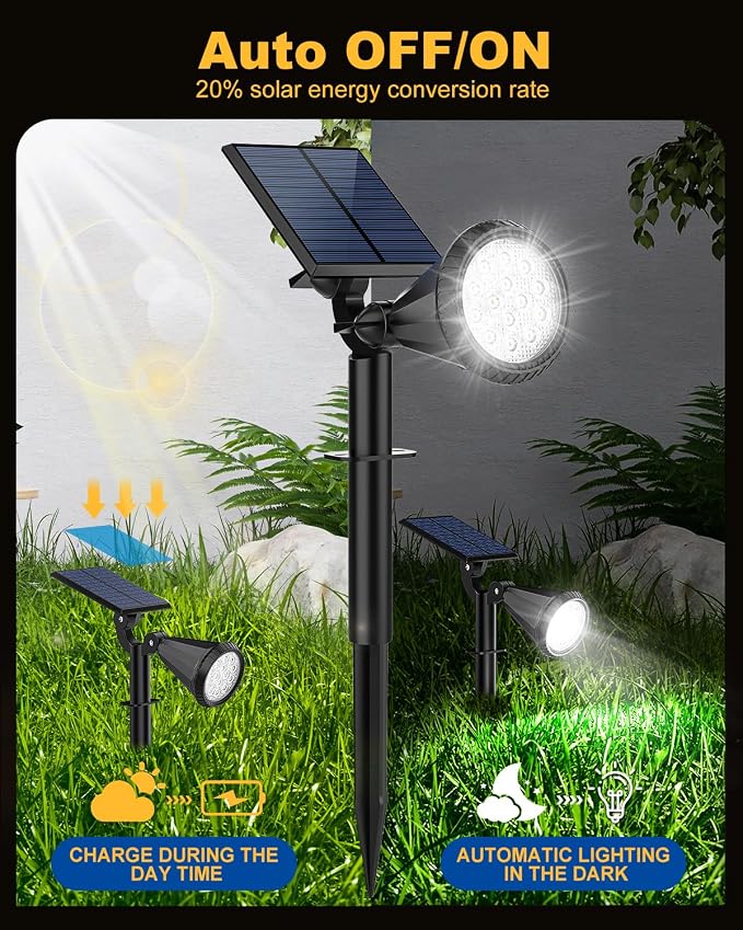 Solar Spot Lights Outdoor, 8 Pack Outdoor Solar Lights for Yard, 4 Lighting Mode Solar Landscape Spotlights with Auto On/Off, 2-in-1 Waterproof Wall Lights for Garden, Walkway (Cool White)