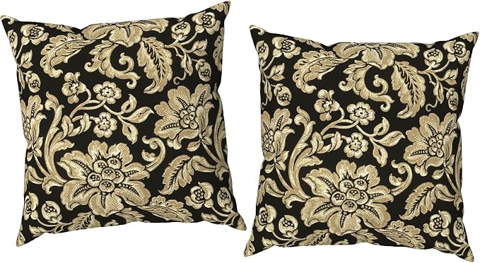 Outdoor Throw Pillow Covers 18x18 Inch, Decorative Pillow Covers for Patio Furniture, Jacobean Black Modern Cushion Cases for Garden Couch Home Sofa, Pack of 2