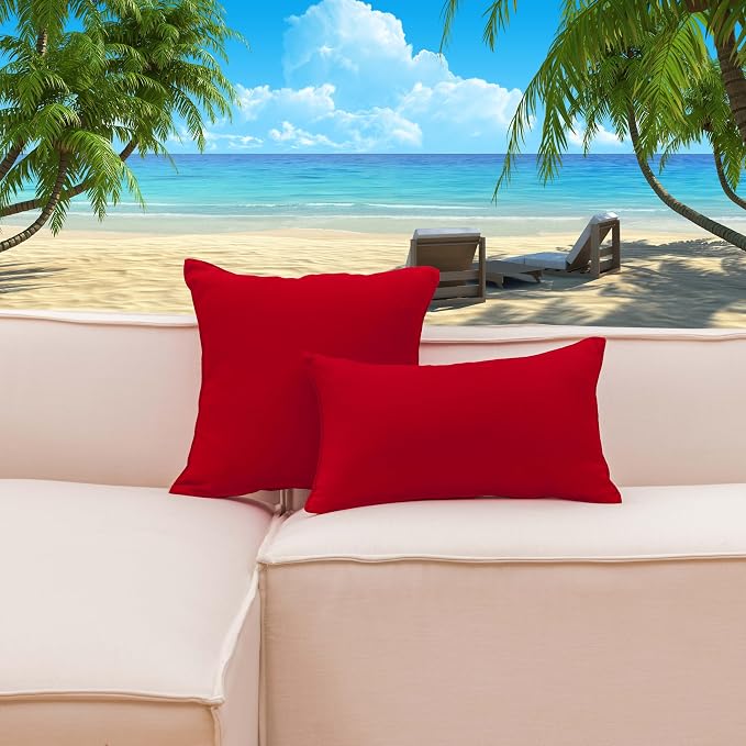Home Brilliant Outdoor Pillow Covers 16x16 Set of 4, Red Outdoor Throw Pillows for Couch Patio Waterproof Slipcovers for Holiday, 16 inches, 40 cm, 4 Pieces, Red