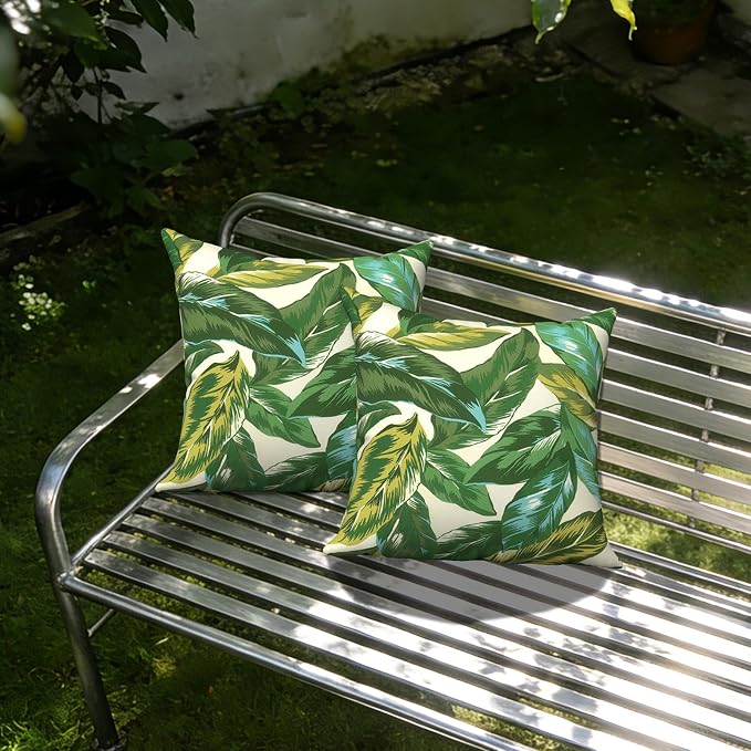 Outdoor Throw Pillow Covers 18x18 Inch, Decorative Pillow Covers for Patio Furniture, Lush Leaf Jungle Modern Cushion Cases for Garden Couch Home Sofa, Pack of 2