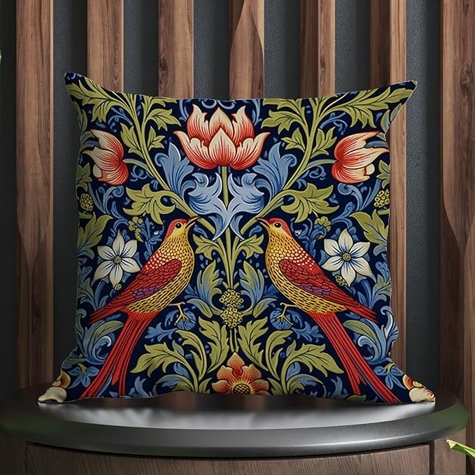 Cushion Cases Red Bird Floral Flower Pillowcase Modern Chinoiserie Asian Botanical Pillow Cover Accent Outdoor Garden Decoration for Patio Garden Sofa Chairs 18x18 in