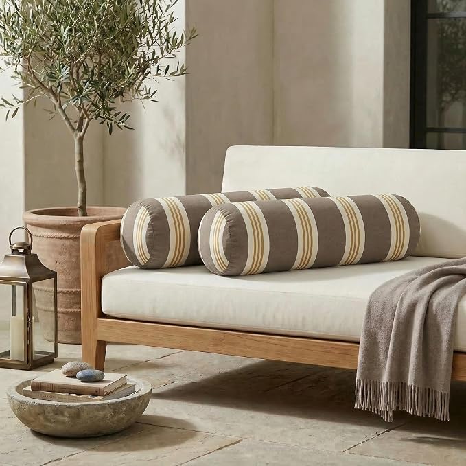 RSH DECOR: Outdura Neck Roll Pillows Set of 2 | 20” x 6” | Outdoor Bolster for Patio, Deck, Porch, or Poolside Furniture | Water & Fade-Resistant | Made in USA (Tory Alloy)