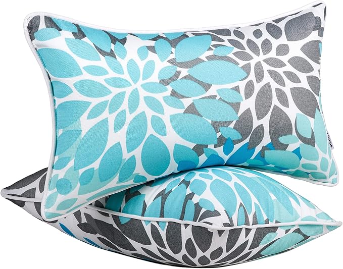 JMGBird Teal Outdoor Pillows Waterproof Blue Throw Pillows with Inserts | 12x20 Outdoor Pillow Water-Resistant Outdoor Accent Pillows Mandala Pattern Outdoor Patio Pillows for Patio Furniture
