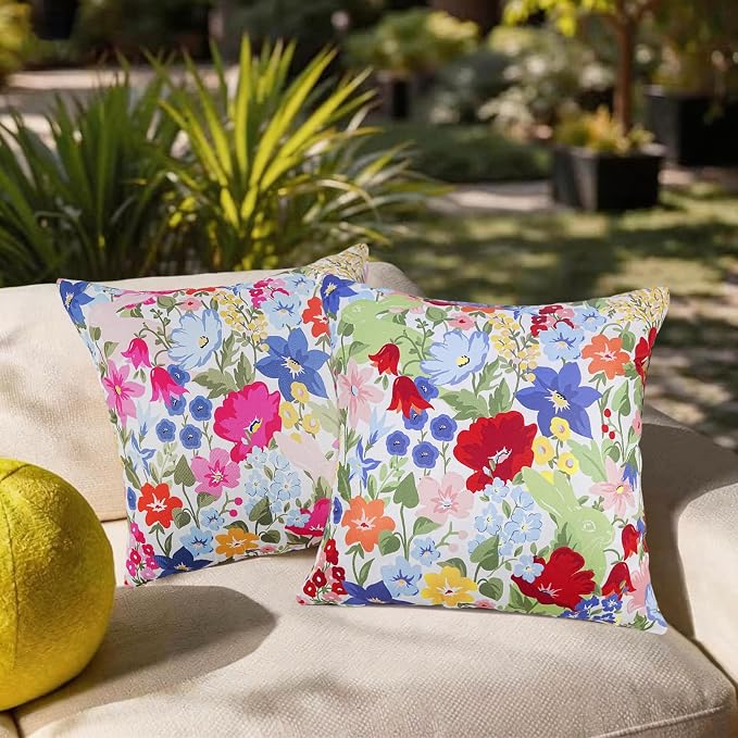 Adabana Outdoor Waterproof Floral Pillow Covers 18x18 Inch | Colorful Outdoor Pillow Covers Summer Decirative for Patio Furniture Porch Garden Pillows