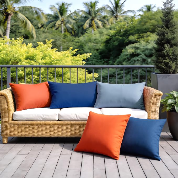 Outdoor Pillow Covers Waterproof Cushion Covers Patio Pillows Case 2 Pack | 20x12inch, Solid, Seamless, Hidden Zipper,Pecet for Porch Decoration,Patio Furniture,Outdoor Couch, Balcony,Garden Bench