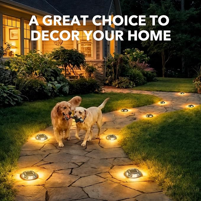 AGPTEK Solar Driveway Lights Outdoor 16 Pack, 2 Color Modes LED Deck Dock | Marine Waterproof Driveway Marker Lights for Step Sidewalk Stair Garden Pathway Walkway Yard (Warm White/Cool White)