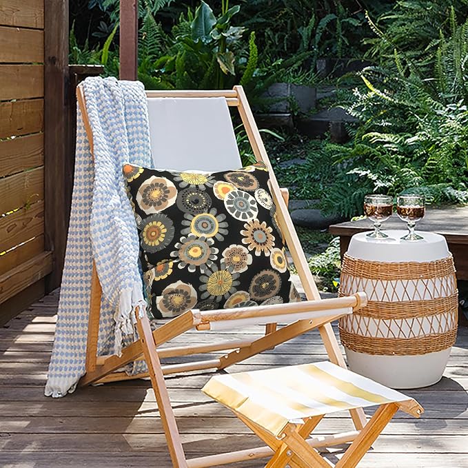 Outdoor Pillows for Patio Furniture 20x20 inch, Square Outdoor Throw Pillows with Inserts, Decorative Patio Pillows for Garden Couch Home Sofa Office Chair, Pack of 2,Black Yellow Crosby