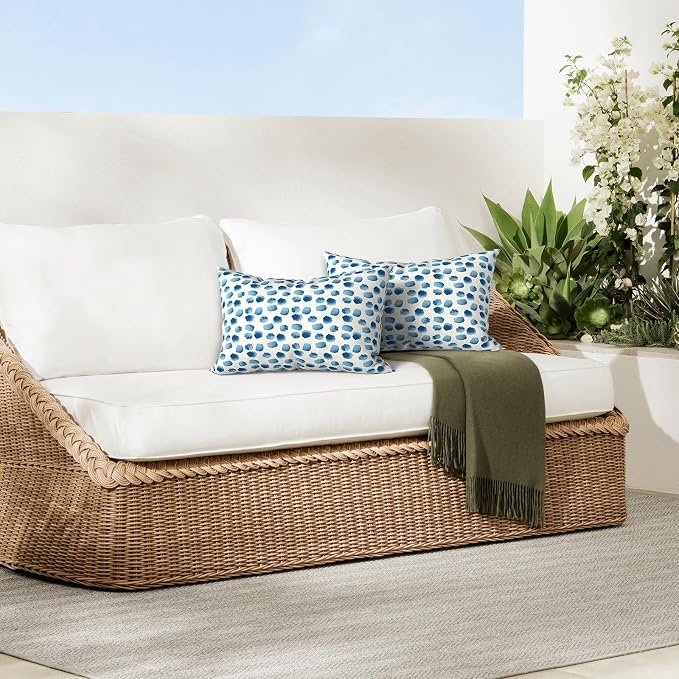 DYTXIII Pack of 2 Waterproof Outdoor Lumbar Pillow with Inserts, 12x20 in Rectangle Decorative Patio Throw Pillow for Home, Sofa,Bench and Patio Furniture, Brush Blue