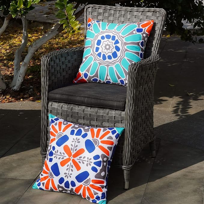 ONWAY Outdoor Waterproof Pillow Covers 18x18 Set of 4 Floral Boho Decorative Throw Cushion Cover Farmhouse Pillows for Bench Couch Patio Furniture