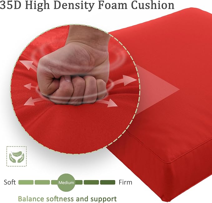 Outdoor Furniture Replacement Cushions, Waterproof Patio Furniture Cushions, 4" Deep Seat Outdoor Sectional Cushion for 3-Seat Outdoors Rattan Sofa Patio Sofa Cushion, Red