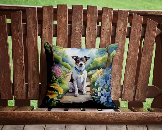 Caroline's Treasures Jack Russell Terrier Spring Path Throw Pillow Machine Washable, Indoor Outdoor Decorative Pillow for Couch, Bed or Patio, 14Hx14W