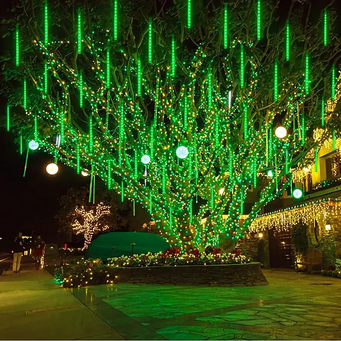 JMEXSUSS Green Solar Lights Outdoor for Halloween, 8 Tube 144 LEDs | Solar Meteor Shower Rain Lights, Green Christmas Light for Tree Eaves Yard Fence Porch Decor