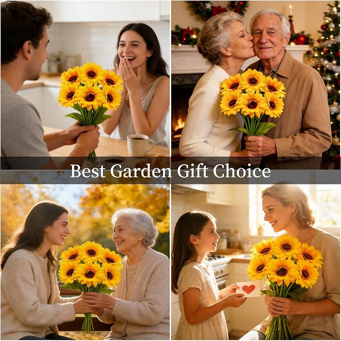 Solar Garden Lights Outdoor, 6 Pack Solar Sunflower Lights with 36 Head 3.5 Inch Flowers, Waterproof Flowers Light Fall Thanksgiving Decorations for Garden Yard Patio Backyard, Gifts for Mom Women