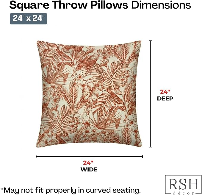 RSH DECOR Square Throw Pillows Set of 4, 24" x 24", Outdoor Pillows Waterproof, Outdoor Pillow Covers, Pillow Covers for Couch, Wilshire Mesa, Made in USA