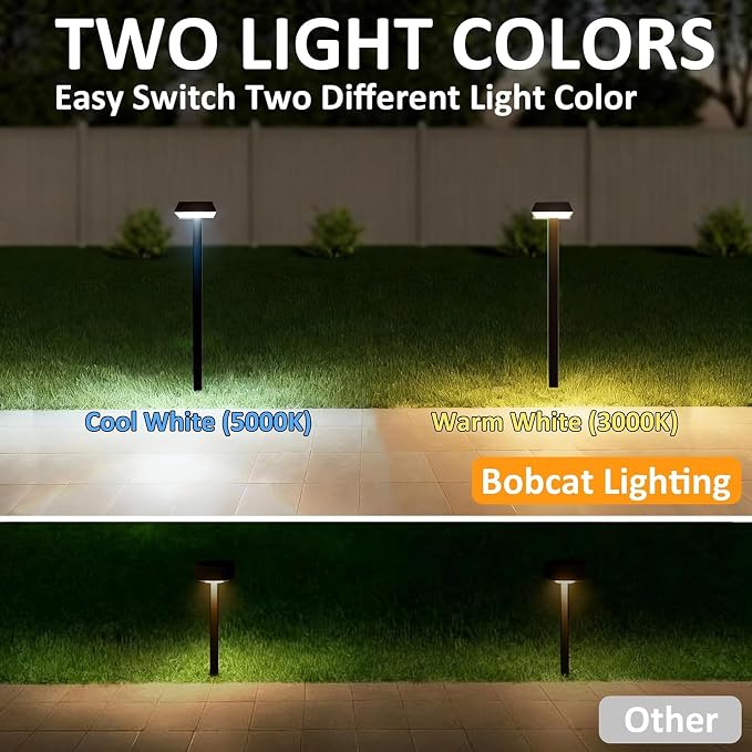 Bobcat Solar Pathway Lights Super Bright 300 lumens with 2-in-1 Warm White and Daylight Modes, Black LED Solar Lights Outdoor Waterproof for Path, Sidewalk, Driveway or Walk Way Light (6 Pack)