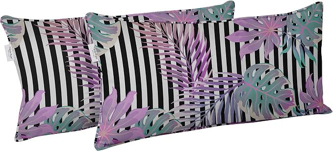 Indoor/Outdoor Polyester Fabric Lumbar Pillow Cover, All-Weather Waterproof Rectangular Cushion Case for Patio Furniture, 12 x 24 Set of 2 - Tropical-74