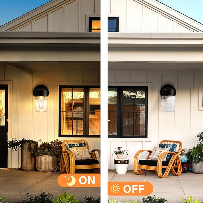 EJIAXIN 2 Pack Outdoor Wall Lantern, Exterior Waterproof Wall Sconce Light Fixtures, Black Front Door Lighting with Clear Glass Shade, Anti-Rust E26 Socket Porch Lights for Entryway