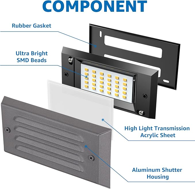 SUNVIE 5W Low Voltage Step Lights 6 Inch Outdoor Brown Cast-Aluminum 8-Pack | Landscape lights, 12-24V AC/DC, 3.2FT ETL Listed Wire, with Fastlock2 Connectors, Horizontal Louver, for Step Stairs, Fences