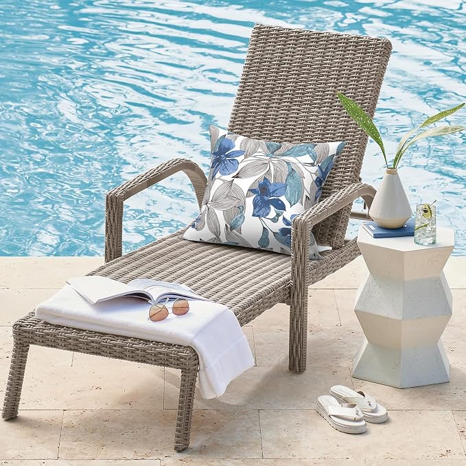 DYTXIII Pack of 2 Outdoor Waterproof Pillow Covers ONLY, 18"x18" Square Decorative Double Printed Throw Pillow Cases for Patio Couch Porch Furniture, Clemens Noir Blue