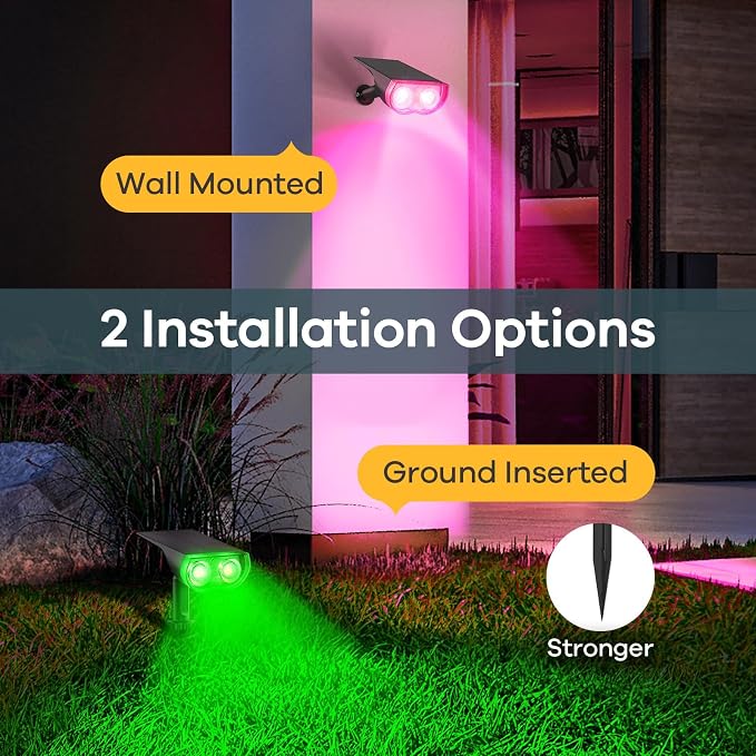 Linkind Solar Lights Outdoor Waterproof LED Landscape Spotlight RGB 2 Pack | Starray, 9 Color Changing Modes, Multicolor, Dusk to Dawn, for Holiday Decoration Patio Garden Flag Tree Lawn Pathway