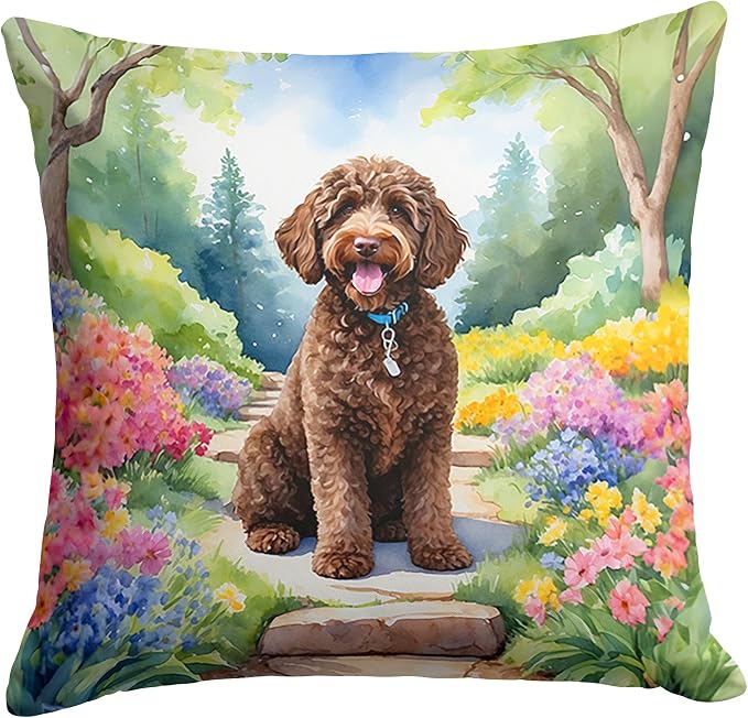 Caroline's Treasures Labradoodle Spring Path Throw Pillow Machine Washable, Indoor Outdoor Decorative Pillow for Couch, Bed or Patio, 14Hx14W