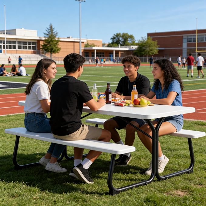 Picnic Table, 6 FT Outdoor Picnic Table with Benches for 8 People, Heavy Duty Picnic Bench Set with Steel Frame, 600LBS Capacity, Patio Dining Table Set for Backyard, Park, Garden, School