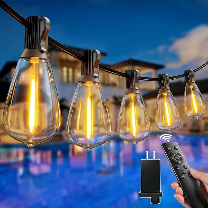 Guhope 54 FT Outdoor String Lights for Outside, Dimmable ST38 Edison LED Patio Lights with Timer, 3 Lighting Modes, IP45 Waterproof String Lights with Remote for Backyard Garden Porch Party Decor