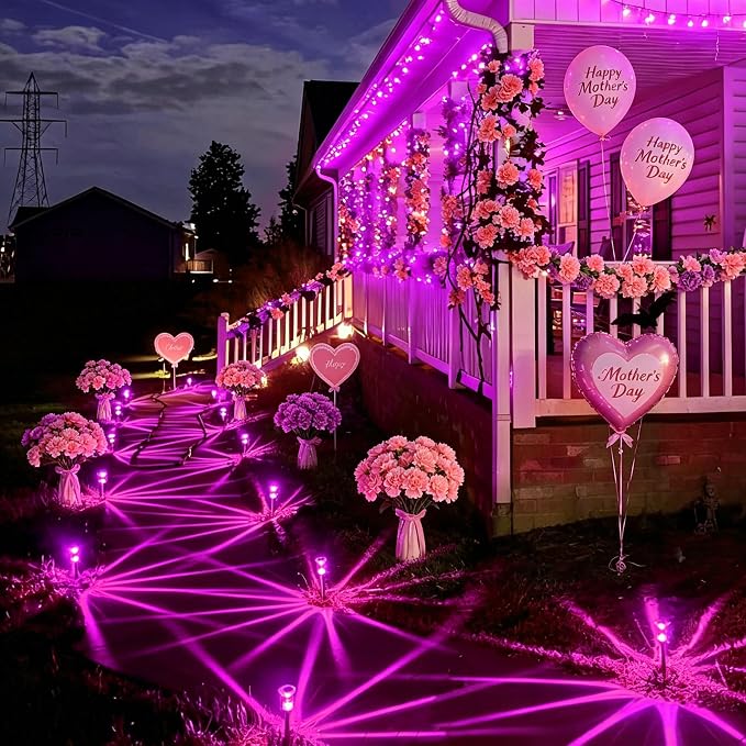 10 Pack Solar Lights Outdoor Waterproof LED Pink Pathway Lighting | Auto On/Off Stake Lights for Yard Garden Walkway Outside Driveway, Acrylic Diamond-like Lampshade, Stainless Steel Pole