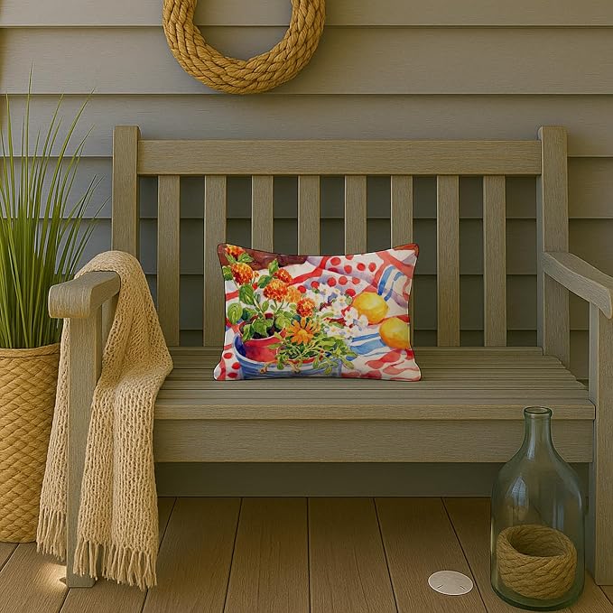 Caroline's Treasures 6058PW1216 Flowers with a Side of Lemons Canvas Fabric Decorative Pillow Machine Washable, Indoor Outdoor Decorative Pillow for Couch, Bed or Patio, 12HX16W