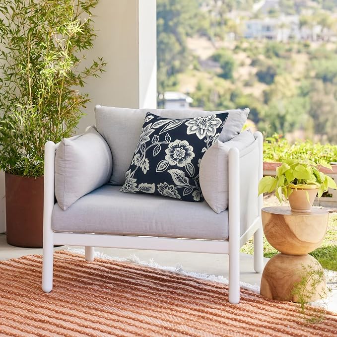Outdoor 20x20 Inch Throw Pillows with Inners, Square Pillows Decorative Set of 2 for Home Garden Furniture, Elegant Vines Navy
