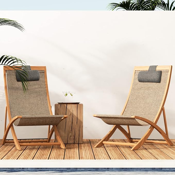 Marsui 2 Pcs Chaise Lounge Headrest Pillow Beach Chair Pillow for Adult Outdoor All Weather Patio Swim Pool Sunbathing Recliner Neck Rest Cushion Supplies with Non Slip Weighted Tail(Dark Grey)
