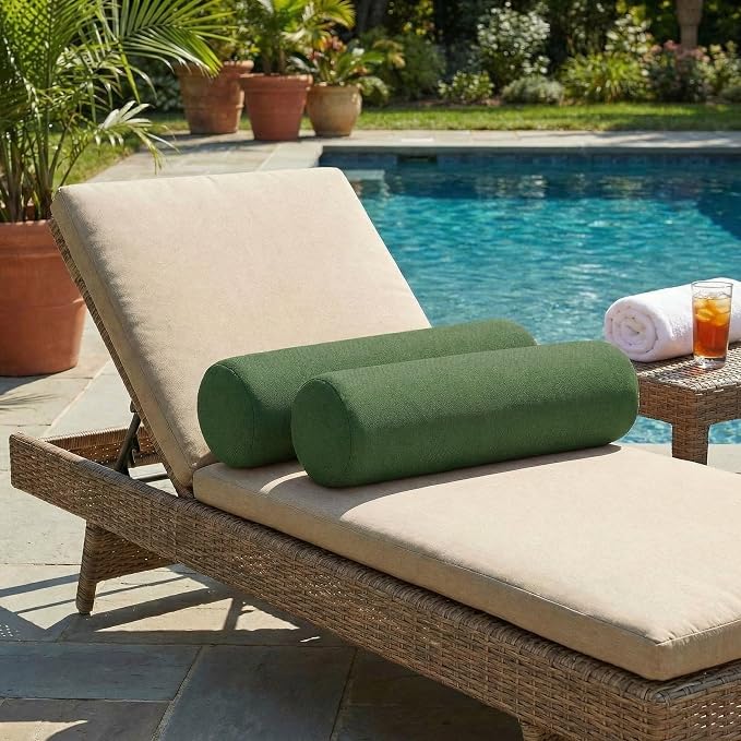 RSH DECOR: Outdura Neck Roll Pillows Set of 2 | 20” x 6” | Outdoor Bolster for Patio, Deck, Porch, or Poolside Furniture | Water & Fade-Resistant | Made in USA (Clover Green)