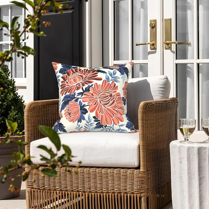 LVTXIII 2 Pack Outdoor Pillows 18x18 Inch, Square Throw Pillows with Inserts, Decorative Water-Repellent Pillow Cushions for Patio Furniture and Garden Sofa, Vibrant Blossom