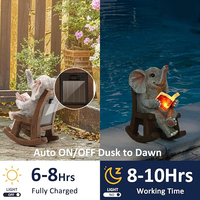 FOXMIS Garden Statues Elephant Outdoor Decor Lights, Lucky Miniature Elephant Statue Solar Garden Decor for Patio,Porch,Home Yard Decor Elephant Gifts for Mom,Women, 2.04"x3.34"x3.93"