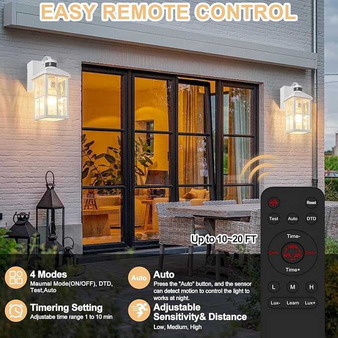 Porch Lights with GFCI Outlet with Remote | Dusk to Dawn Motion Sensor Outdoor Light, Upgraded 4 Lighting Modes Exterior Fixture Outside Lights for House Patio Garage