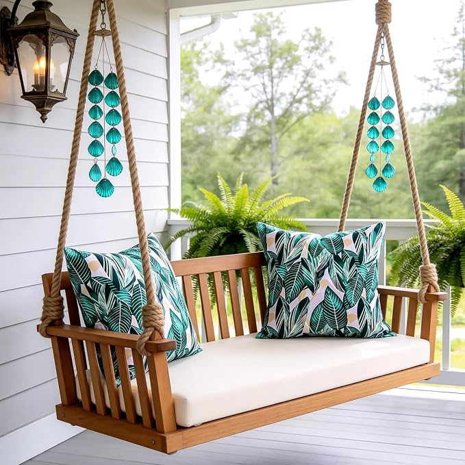 Outdoor Waterproof Pillow Covers Summer Green Tropical Leaf Decorative Throw Pillow Covers Square Accent Couch Covers Garden Cushion Cases 18x18 Inch Set of 2 for Patio Tent Balcony Furniture Sofa