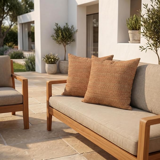 RSH DECOR: Sunbrella Square Throw Pillows Set of 2 | 20" x 20" | Water and Fade-Resistant Performance Fabric | Outdoor Pillow Covers with Down-Alternative Inserts | Made in USA (Simone Sinnabar)