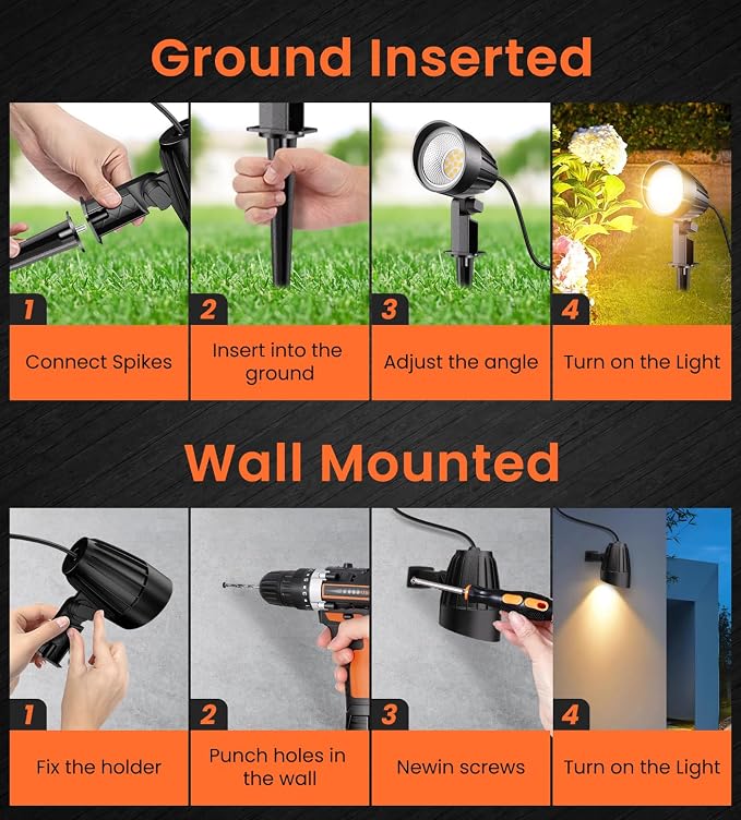 MEIKEE 7W 800lm Low Voltage Landscape Lighting, 12V 24V LED Landscape Lights, 2700K IP66 Waterproof Outdoor Spot Lights with Connectors for Garden Pathway Yard Decoration (8 Pack)