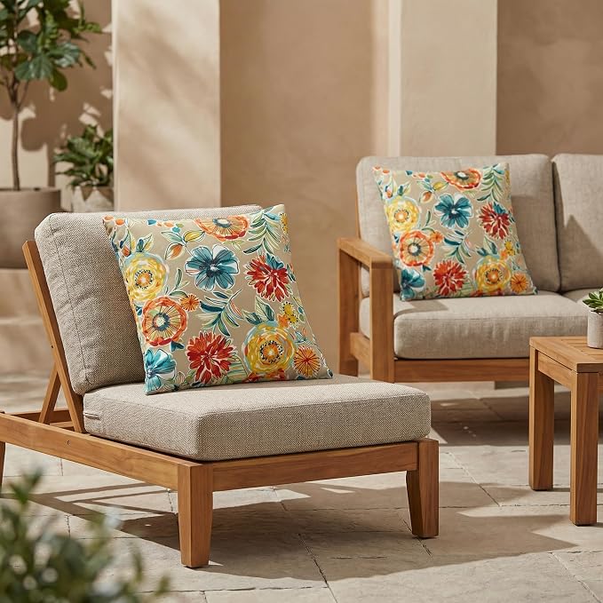 RSH DECOR Square Throw Pillows Set of 2, 17" x 17", Outdoor Pillows Waterproof, Outdoor Pillow Covers, Pillow Covers for Couch, Colsen Sonoma, Made in USA
