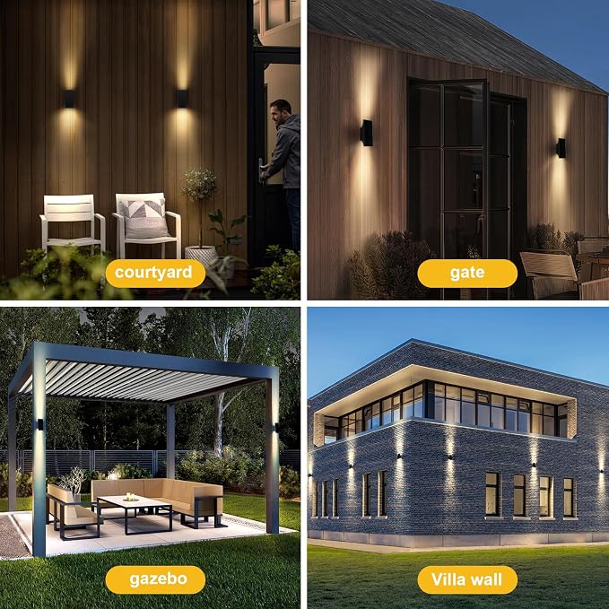 Solar Wall Light Outdoor Waterproof Up and Down, 3000K Solar Light | 4-Level Brightness, Dusk to Dawn Solar Sconce Light, Easy to Install, Outdoor Solar Lights for Yard Patio Garage Porch Decor