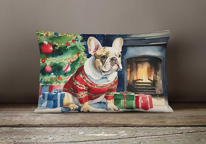Caroline's Treasures DAC2661PW1216 French Bulldog Cozy Christmas Throw Pillow Machine Washable, Indoor Outdoor Decorative Pillow for Couch, Bed or Patio, 12HX16W