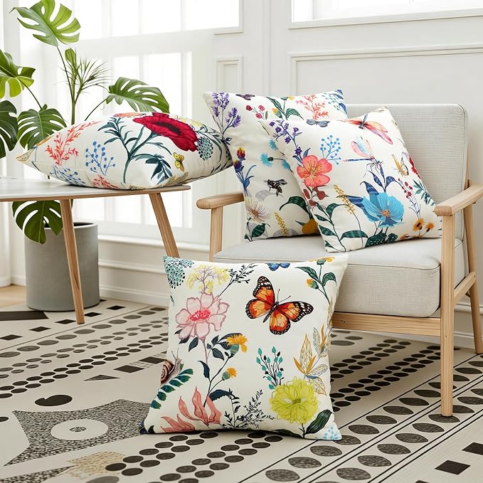 Premillow Outdoor Pillow Covers, Waterproof Pillow Covers, 18x18, Set of 4 | Decorative Waterproof Pillow Covers, Solid Linen Pillowcase,Summer Farmhouse Cushion Case for Patio Garden Balcony Couch Sofa