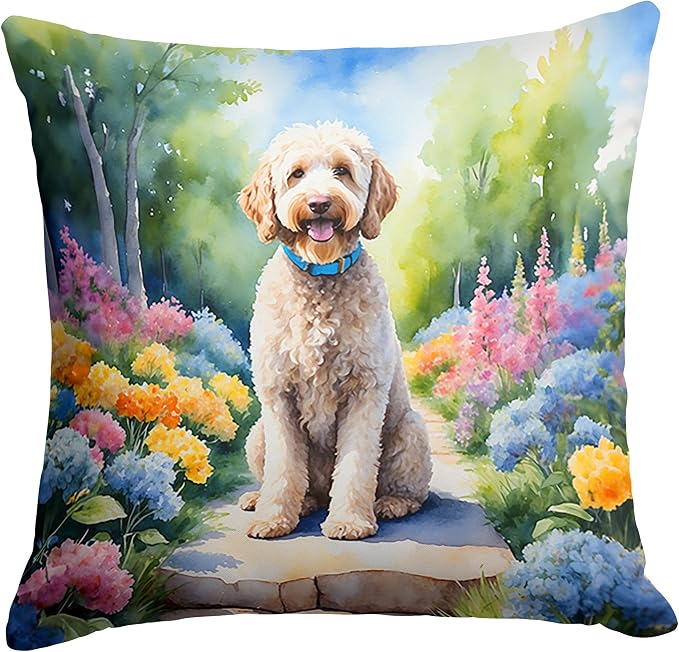Caroline's Treasures Labradoodle Spring Path Throw Pillow Machine Washable, Indoor Outdoor Decorative Pillow for Couch, Bed or Patio, 18Hx18W