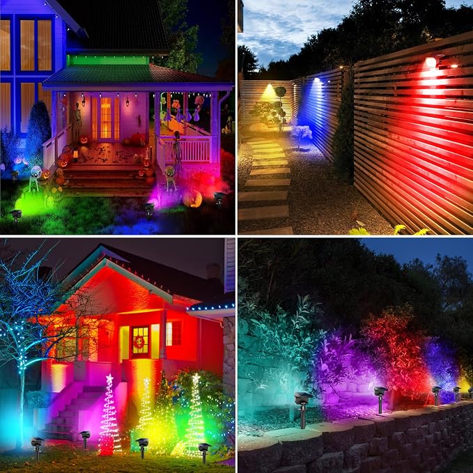 Solar Spot Lights Outdoor Color Changing, Halloween RGB Spotlights | 12 Pack/7 Modes, Waterproof, Solar Powered, Landscaping, Lighting for Outside Pathway Yard Wall Garden Walkway